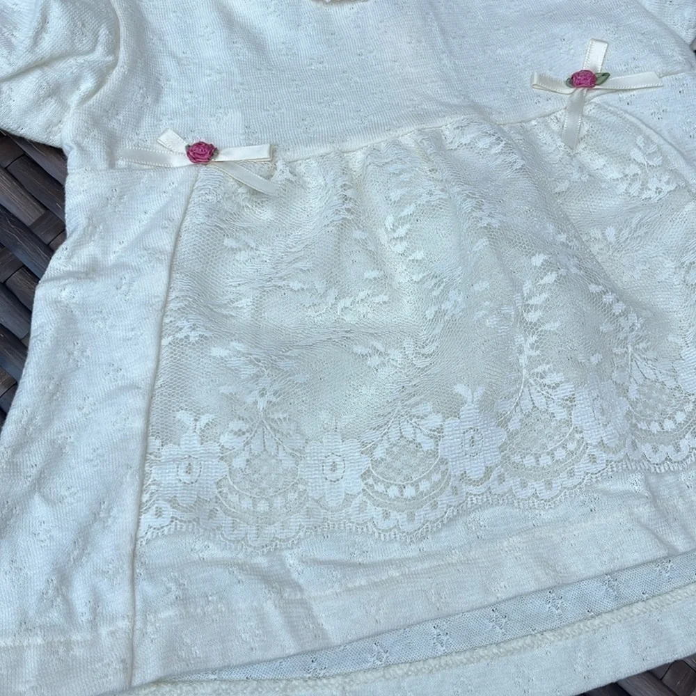 CARTER’S Vintage Infant Girls 6-9m Short Sleeve Dress Lace Cotton Roses Bows EUC